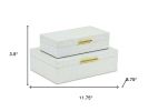 Set of Two White And Gold Faux Shagreen Nesting Storage Boxes With Lids