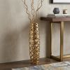Gold Aluminum Pierced Geometric Cylinder Floor Vase – Modern Textural Accent