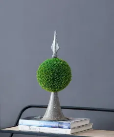 Faux Boxwood Topiary Sphere on Metal Spire – 17"