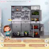 Brown Wooden Kids Kitchen Playset – Interactive Pretend Kitchen with Lights, Sounds & Storage