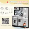 Brown Wooden Kids Kitchen Playset – Interactive Pretend Kitchen with Lights, Sounds & Storage
