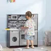 Brown Wooden Kids Kitchen Playset – Interactive Pretend Kitchen with Lights, Sounds & Storage