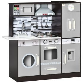 Brown Wooden Kids Kitchen Playset – Interactive Pretend Kitchen with Lights, Sounds & Storage