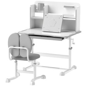 Height‑Adjustable Kids Desk & Chair Set – Tilt Desktop Study Station with Storage, Gray