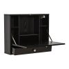 Wall Mounted Desk Black Floating with Storage Shelves Foldable Tabletop Space Saving Design