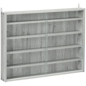 Glass Display Cabinet 5-Tier Wall-Mounted Adjustable Shelves 2 Doors Modern Gray