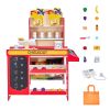 Kids Grocery Store Playset, Wooden Play Store with Shopping Bag, Kids Supermarket Pretend Play Toy Set with Conveyor Belt, Scanner, Cash Register
