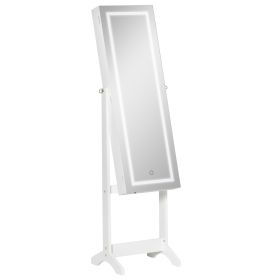 Lockable Jewelry Cabinet with Full-Length Mirror Adjustable White Floor Standing Organizer