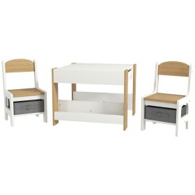 3‑Piece Wooden Kids Table & Chair Set – Reversible Desktop, Storage Drawers & Bookshelf