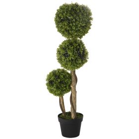 35.5" Faux Boxwood Triple Sphere Topiary, Light Green, Indoor & Outdoor Decor, Potted