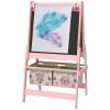 Art Easel for Kids with Paper Roll, Blackboard, Whiteboard, Storage, Pink
