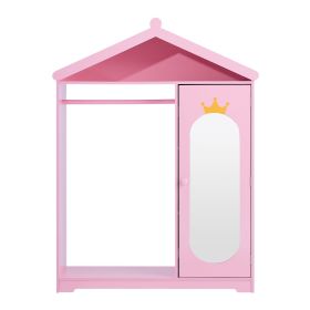 Kids Dress Up Storage, with Mirror, Dress Up Closet, Kids Armoire Wardrobe Closet for Little Girls, Toddler Costume Organizer