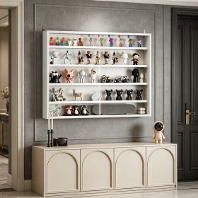 White 5-Tier Display Cabinet, Wall-Mounted Display Case with 2 Glass Doors and Adjustable Shelves