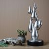 17.3" Silver Abstract Droplet Sculpture – Modern Resin Statue with Black Base for Shelf, Table or Console