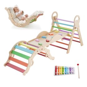 Pikler Triangle Set, 9-in-1 Toddler Climbing Toys Indoor, with Xylophone, Cushion, Triangle, Arch, and Ramp, 150 lbs Load