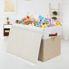 Large Toy Storage Box with Lid – Beige & White Collapsible Organizer with Dividers