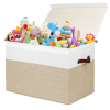 Large Toy Storage Box with Lid – Beige & White Collapsible Organizer with Dividers