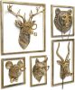 Set of 5 Gold Character Animal Head Wall Sculptures – Whimsical 3D Resin Wall Décor