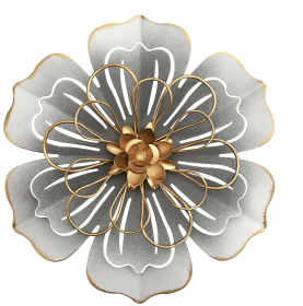 Metal Flower Wall Art Decor, 8.3" Rustic Modern Floral Sculpture, Distressed Iron Wall Hanging Home Decoration Accent Artworks for Indoor Kitchen Bedr