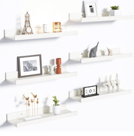 Floating Shelves for Wall, Wall Shelves for Decor Storage Set of 6, Wall Mounted Wood Shelf for Bedroom, Living Room, Bathroom, Kitchen