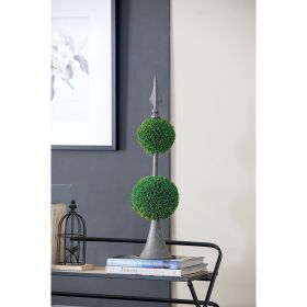 Artificial Two‑Tiered Boxwood Sphere Topiary on Metal Spire – 26.5"