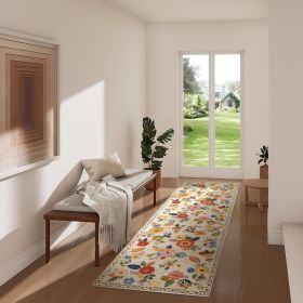 Washable Small Entryway Area Rugs: 2'x3' Floral Rug Non Slip Door Mat Indoor Entrance Stain Resistance Low Pile Throw Rugs for Inside Front Door Floor