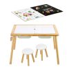 Sensory Table for Toddlers, Wooden Kids Activity Table with 2 Stools, Double-Sided Board, Storage Bins, and Non-Slip Feet