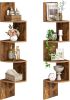 Corner Shelf Wall-Mounted, Set of 2 Floating Corner Shelves for Wall, 4-Tier Corner Bookshelves Rustic Brown