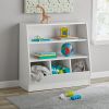 Kids Bin Storage & Two‑Shelf Bookcase – White Toy Organizer with 3 Cubby Bins