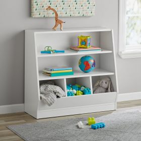 Kids Bin Storage & Two‑Shelf Bookcase – White Toy Organizer with 3 Cubby Bins