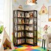 7‑Tier Hexagonal Corner Bookshelf – Black Metal & Wood Modern Space‑Saving Rack