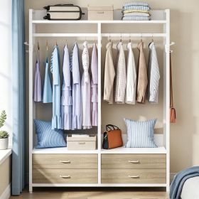 Freestanding Walk-In Closet Organizer – Rustic Garment Rack with Drawers & Shelves