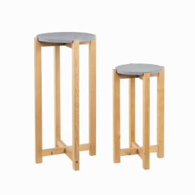 2 Pack Gray Cement Wood Plant Stand