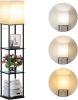 Floor Lamp with Shelves, Modern Square Standing Lamp with 3 Color Temperature Bulb Black