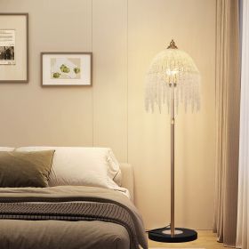 3-Light Elegant Crystal Floor Lamp – Vintage Waterfall Design with Cascading Crystal Beads and Marble Texture Base for Living Room, Bedroom