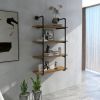 4-Tier Industrial Pipe Floating Shelves Wall Mounted Rustic Brown Metal Frame Display Rack 1' Thickness for Farmhouse Kitchen Bar