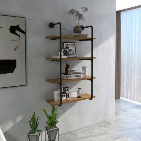 4-Tier Industrial Pipe Floating Shelves Wall Mounted Rustic Brown Metal Frame Display Rack 1' Thickness for Farmhouse Kitchen Bar