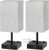 Bedside Table Lamps Set of 2 - Touch Nightstand Lamp for Bedroom with USB C+A Charging Ports & AC Outlets