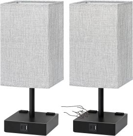 Bedside Table Lamps Set of 2 - Touch Nightstand Lamp for Bedroom with USB C+A Charging Ports & AC Outlets