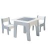 4 in 1 Kid Activity Table and 2 Chairs Set, Graffiti & Building Blocks Double-Sided Tabletop, Toddler Play Table with Storage for Kids 3+ Years