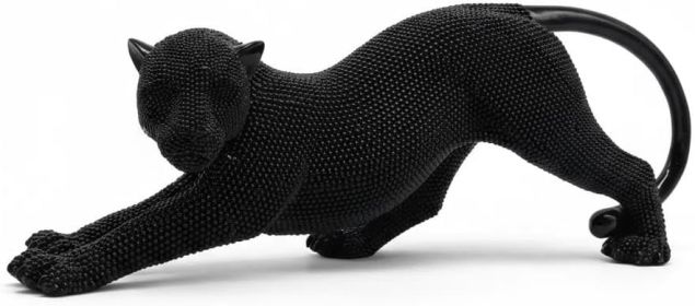 15 inch Panther Leopard Statue Handcrafted Silver Cheetah Statue Home Decor Intricate Beaded Design for Living Room, Office