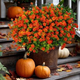 12-Bundle Red-Orange Artificial Outdoor Flowers – UV-Resistant Fall Garden Décor