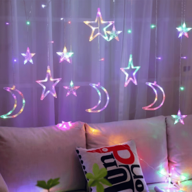 Multi colored 11.5 foot decorative starry sky string screen light, moon and star LED night light suitable for home decoration parties
