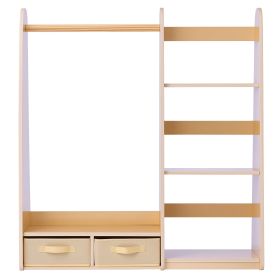 Kids Dress Up Storage, with Mirror, Dress Up Closet, Toddler Wardrobe Closet for Little Girls, Armoire with Shelves & Bottom Tray, Costume Organizer