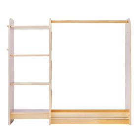 Kids Dress Up Storage, with Mirror, Wooden Kids Dress Up Rack, Toddler Wardrobe Closet for Little Girls, Storage Armoire, Costume Organizer