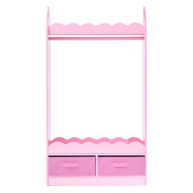 Kids Dress Up Storage, with Mirror, Toddler Costume Wardrobe with Drawer, Dress Up Wardrobe Closet for Little Girls, Pretend Storage Dresser