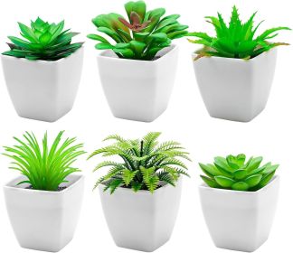 6pcs Succulents Plants Artificial Indoor Decor Fake Succulent in Pots Small Faux Plastic Plant Greenery Modern Ornament for Office Desk Home Bedr