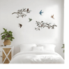 4PCS Metal Birds Wall Art Birds on Branch Silhouette Art Metal Leaves Wall Decor Swallow Bird Outdoor Wall Art for Home Office Balcony Garden Decor.
