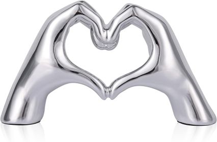 Silver Heart Hand Decorative Sculpture, Room Home Decor Aesthetics for Office, Living Room, Coffee Table, Dining Table, Center Entrance, entryway