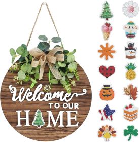 Interchangeable Seasonal Welcome Sign – Rustic Round Wood Hanging Porch & Front Door Decor